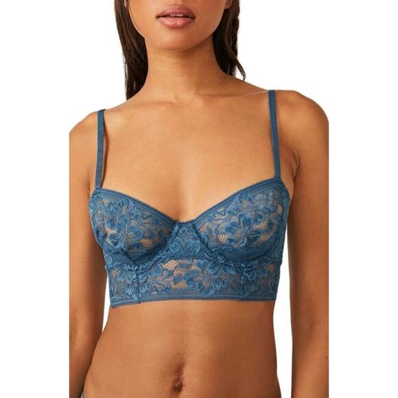 Free People Intimately Sorento Demi Longline Bra Teal Lace Underwire Size 36DD - Picture 1 of 7